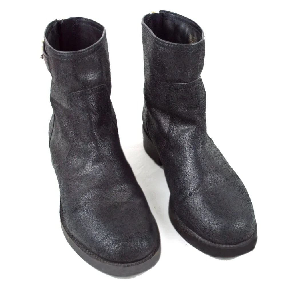 Tory Burch 'Selena' Black Distressed Leather Ankle Biker Boot